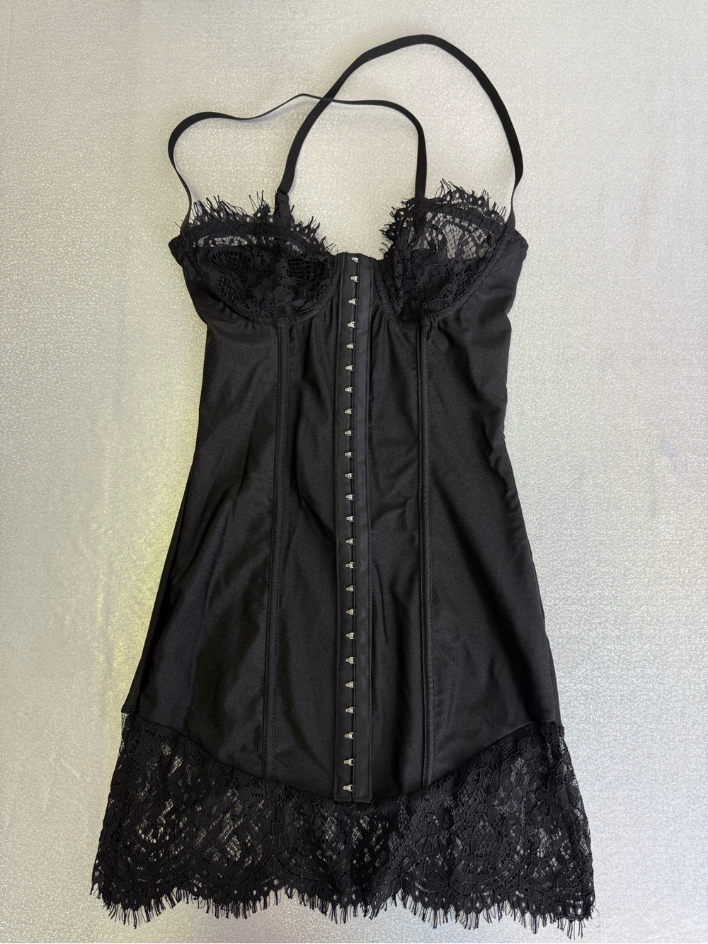 Black dress corset Lace-Trim Slip Mini Dress sexy tight